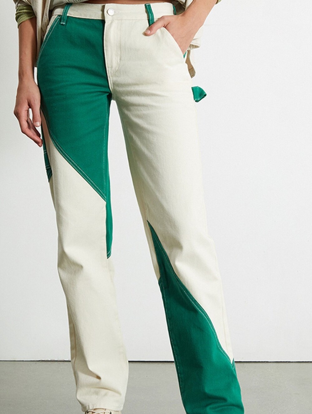 Pacsun Womens 27 Green White Paneled Low Rise Carpenter Pants New Color Block